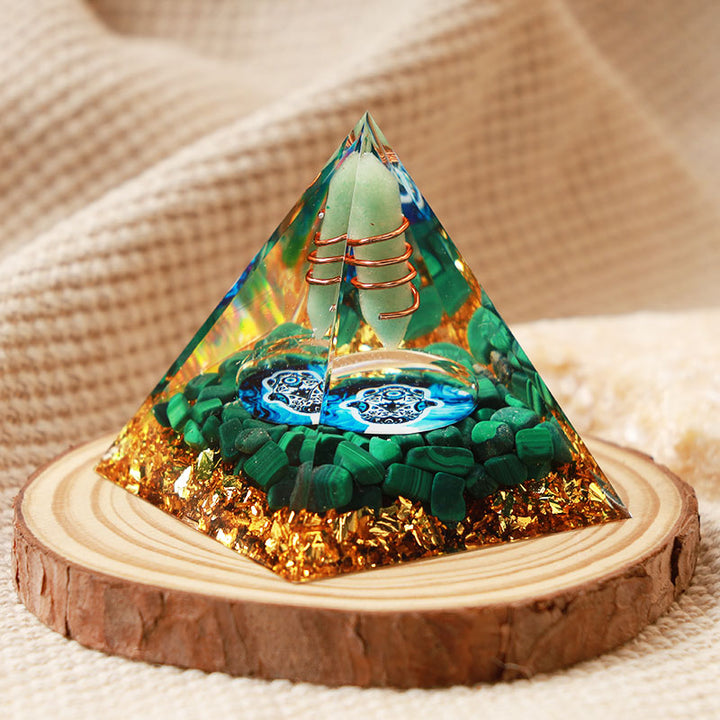 Olivenorma Green Aventurine With Malachite Hamsa Orgone Pyramid - image 3