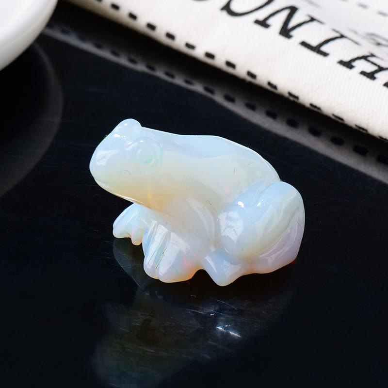 Olivenorma Natural Gemstone Carved Frog Statue Gemstone Decoration - Opalite - image 5