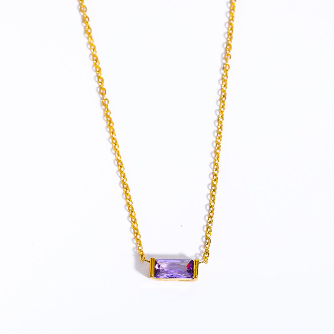 Olivenorma Simple Rectangular Birthstone Pendant Stainless Steel Necklace - Amethyst - image 4