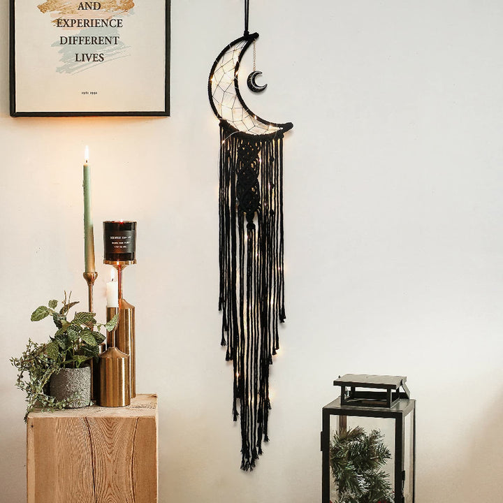 Olivenorma Black Onyx Moon Macrame Tassel Dream Catcher - With Lights - image 5
