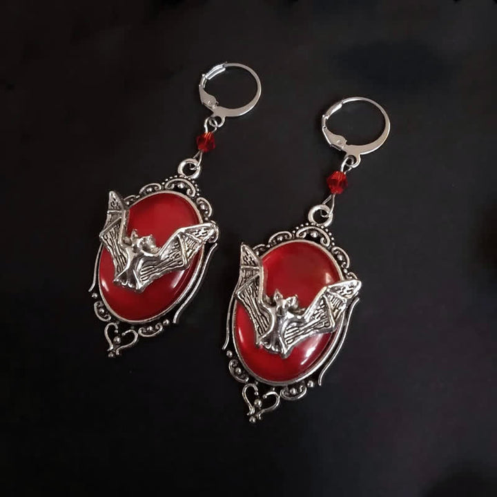 Obsidian Halloween Bat Earrings - Ruby - image 2