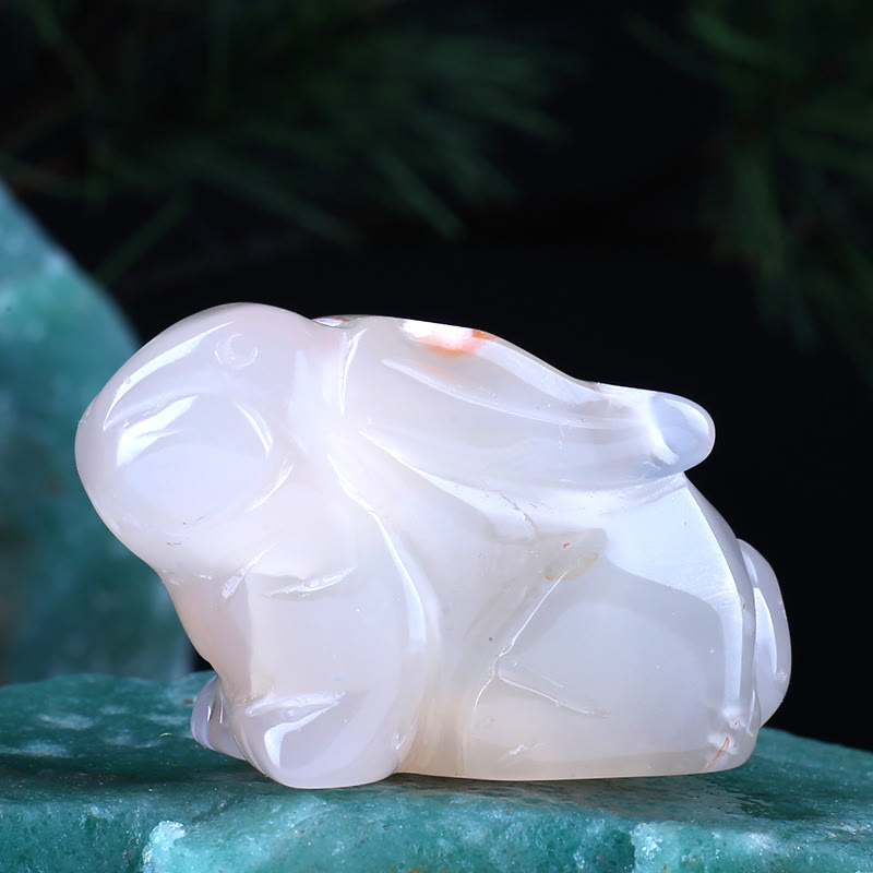 Olivenorma Crystal 12 Zodiac Signs Rabbit Carving Gemstone Decoration - White Agate - image 5