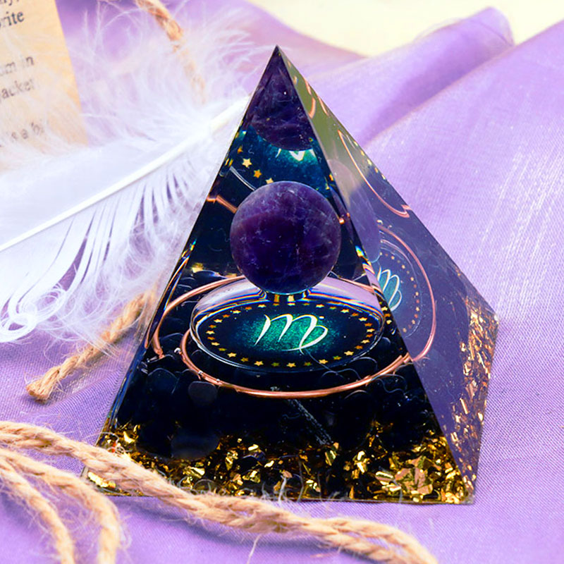 Olivenorma Amethyst Sphere with Obsidian Zodiac Virgo Orgone Pyramid - 10*10cm - YES PLEASE $8 - image 0