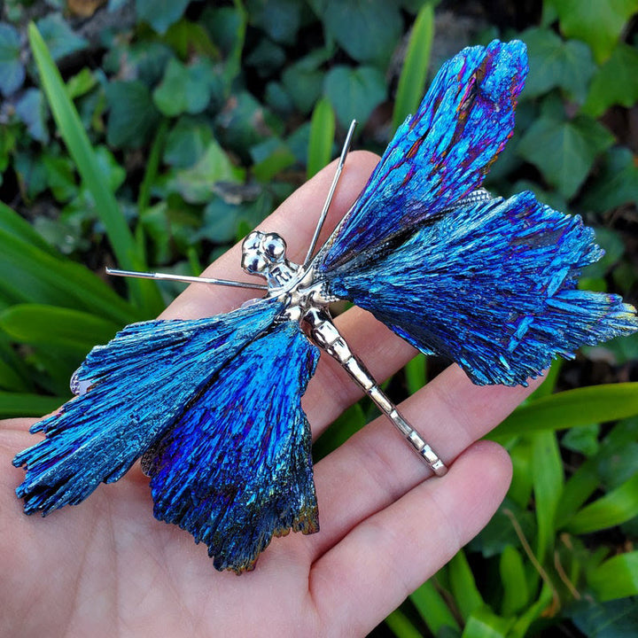 Olivenorma Aura Tourmaline Kyanite Dragonfly Gemstone Decoration - Silver - image 0