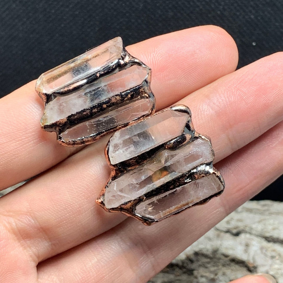 Olivenorma Natural Clear Quartz Irregular Triple Combination Adjustable Ring - image 5