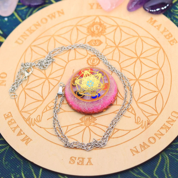 Olivenorma Metatron's Cube Pendant Crystal Gravel Epoxy Necklace - image 3