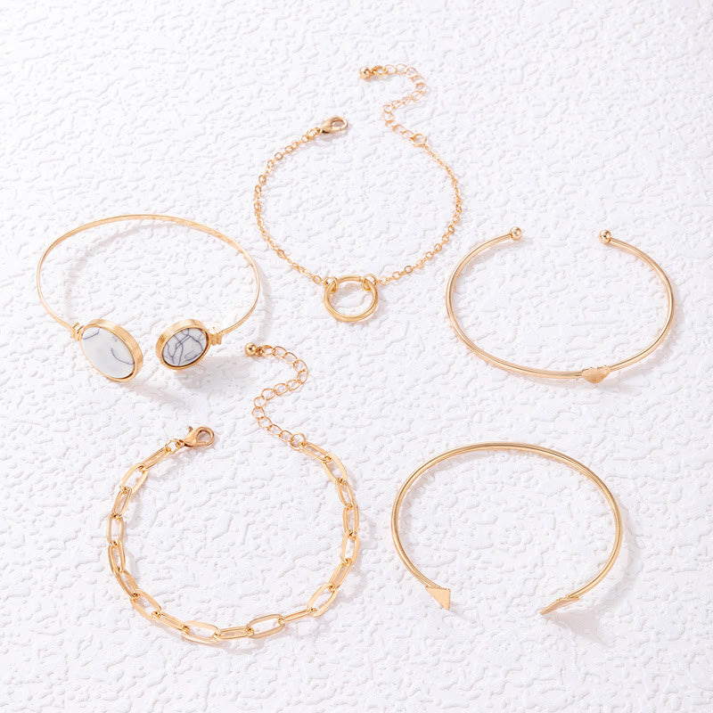 Olivenorma Natural Stone Alloy Five Piece Open Bracelet Set - image 3