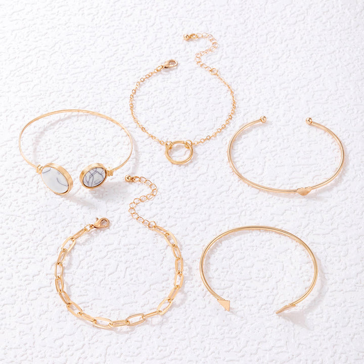 Olivenorma Natural Stone Alloy Five Piece Open Bracelet Set - image 3