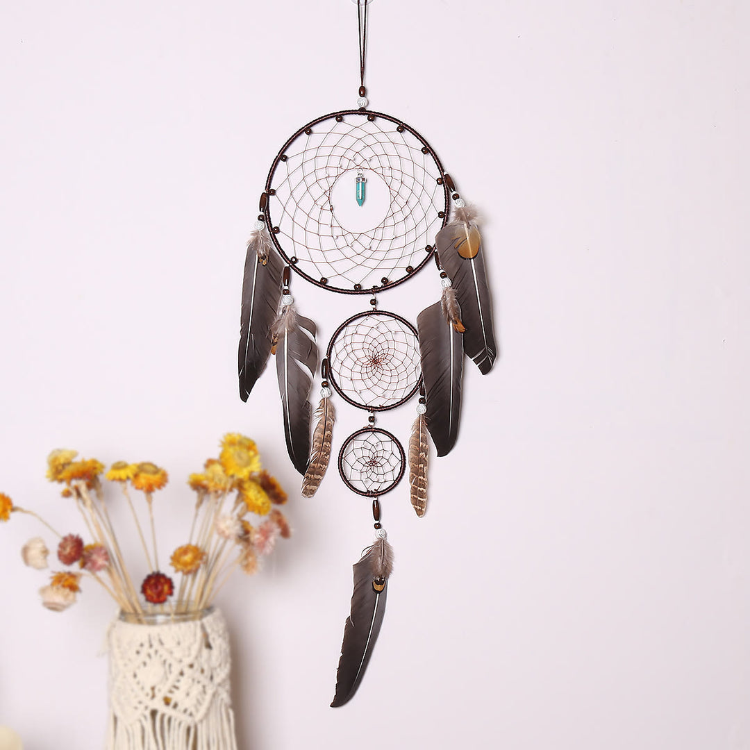 Olivenorma Turquoise Crystal Triple Feather Dream Catcher - Turquoise - image 0