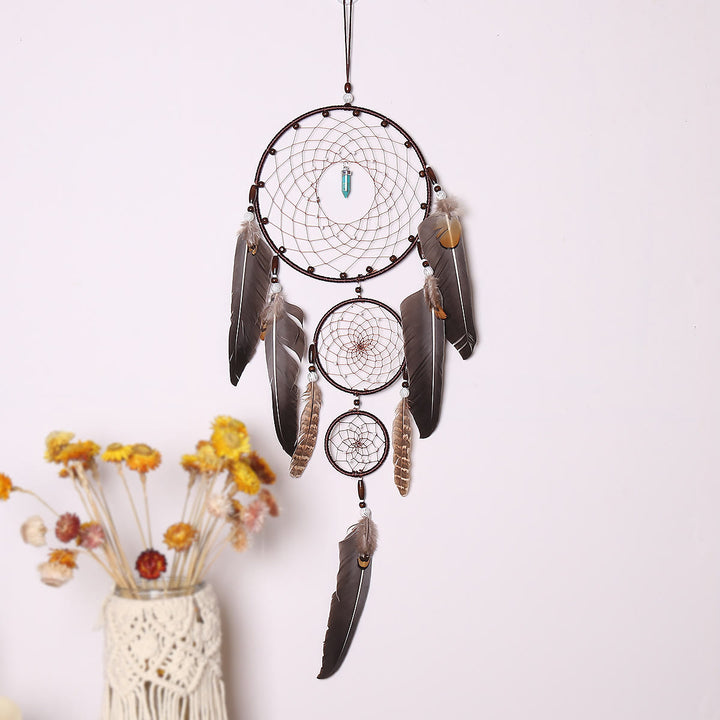 Olivenorma Turquoise Crystal Triple Feather Dream Catcher - Turquoise - image 0