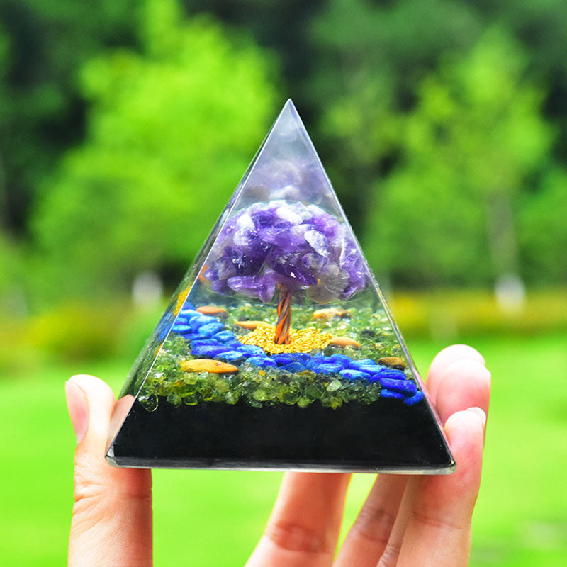 Olivenorma Amethyst Peridot Obsidian Lapis Lazuli Tree Of Life Orgone Pyramid - 8*8cm - YES PLEASE $8 - image 0